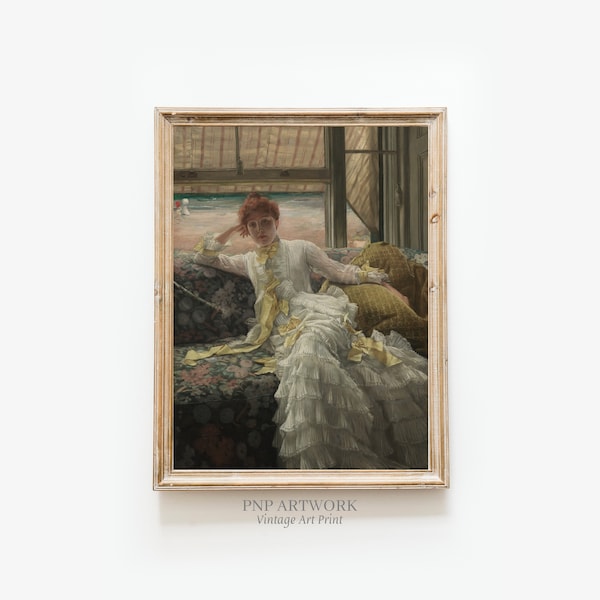 Summer vacation by the sea | Lady on the couch | Antique Portrait Painting | Printable Vintage Wall Art | Instant Digital Download