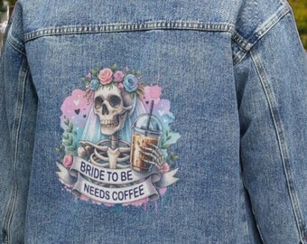 Braut Kaffee übergroße Jeansjacke Geschenkidee für Braut Geschenk für sie Schädel Kaffee Jeansjacke Jeansjacke Geschenk für Braut Jeansjacke