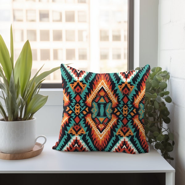 Western Aztec pattern Square Pillow accent gift idea for housewarming gift for western home decor Aztec pattern decorative pillow accent