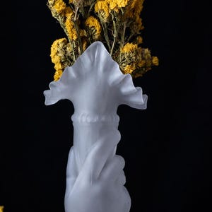 Vintage Style Frosted Glass Hand Cornucopia Jack-in-the-Pulpit Vase 9" Mid-Century