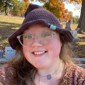 Crochet Witch Hat Grey Brown