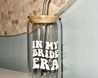 Personalized In My Bride Era Glass Iced Coffee Cup - Taylor Swift Bride Lover - Customized Glass Cup