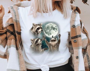 Three Raccoons Vintage Graphic Moon Shirt, Raccoon Moon Howling Shirt, Funny Racoon Shirt, Meme Racoon Shirt, Racoon Meme Gift Tee, Meme Tee