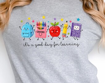It's A Good Day For Learning Shirt, Teacher Appreciation Gift, Back to School Shirt, Doodle Teacher Tee, Cute School Supplies Graphic Tshirt