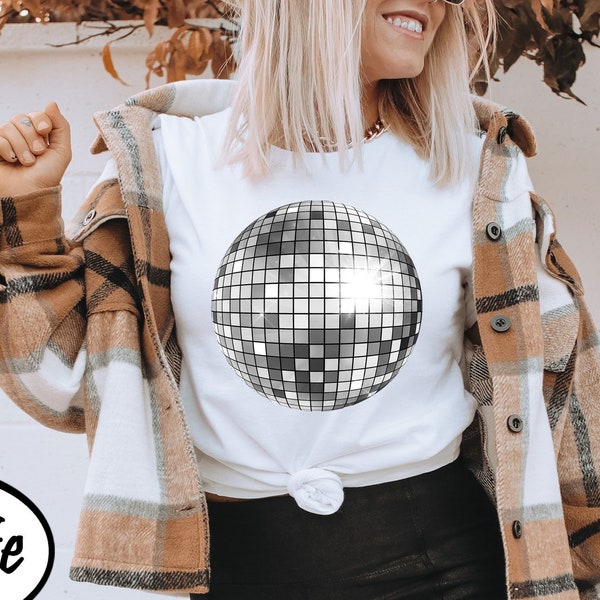 Disco Ball Shirt, Retro Party Shirt, Y2K 90s Baby Tee, 00s It Girl Style Clothing, Trendy Disco Ball Tee For Women, Sparkling Disco Ball Top