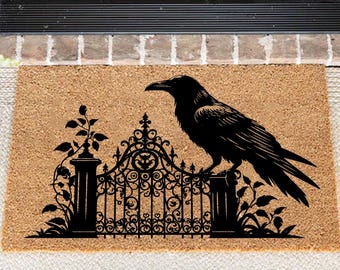 Crow Coir Doormat, Raven Door Mat, Crow Lover DoorMat, Crow Doormat, Black Bird Mat, Crow Welcome Doormat, Housewarming Gift, Gothic Doormat