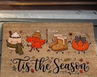 Tis The Season Welcome Mat, Cute Fall Doormat, Funny Pumpkin Mat, Halloween Doormat, Fall Porch Decor, Autumn Doormat, Welcome Coir Door Mat
