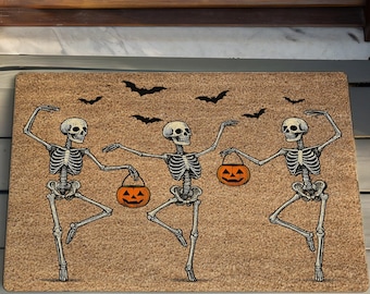 Tis The Season Door Mat, Dancing Skeletons Halloween Coir Doormat, Funny Skeleton Porch Decor, Cute Fall Doormat, Halloween Welcome Door Mat