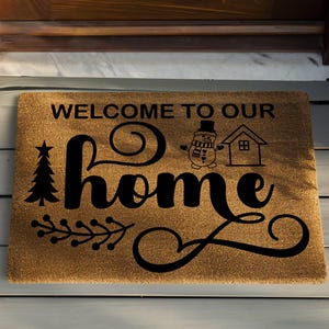 Christmas Doormat, Snowman Doormat Large, Outdoor Home Decor, Winter Decor for porch, Cute Doormat Coir, Welcome to Our Home Door Mat