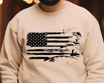 Hunting and Fishing Shirt, American Hunter Tee, Hunting and Fishing Flag Sweatshirt, American Flag Hoodie, Fishing Shirt, Hunting Lover Gift