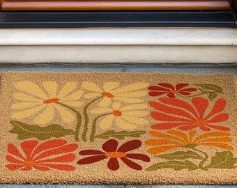 Boho Welcome Doormat, Floral Porch Decor, Housewarming Gift, Floral Front Porch Decor, Floral Door Mat, Botanical Welcome Mat, Coir Door Mat