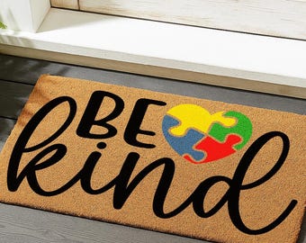 Autism House Doormat, Autism Awareness Door Mat, Puzzle Heart Design Mat, Be Kind Autism Door Mat, Autism Family Gift, Autism Acceptance Mat