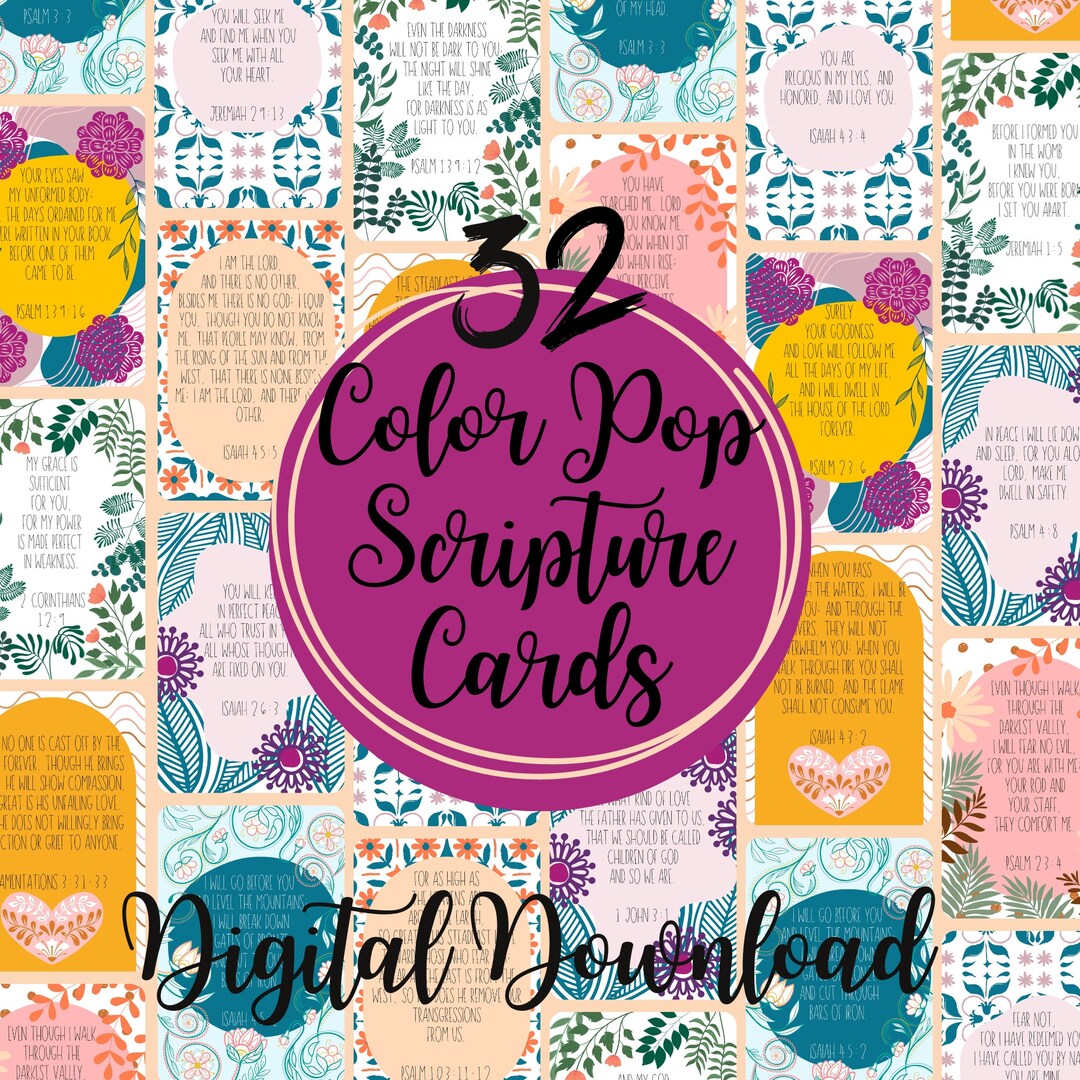 Colorful Scripture Bible Verse Card Set, Bright Christian Memorization ...