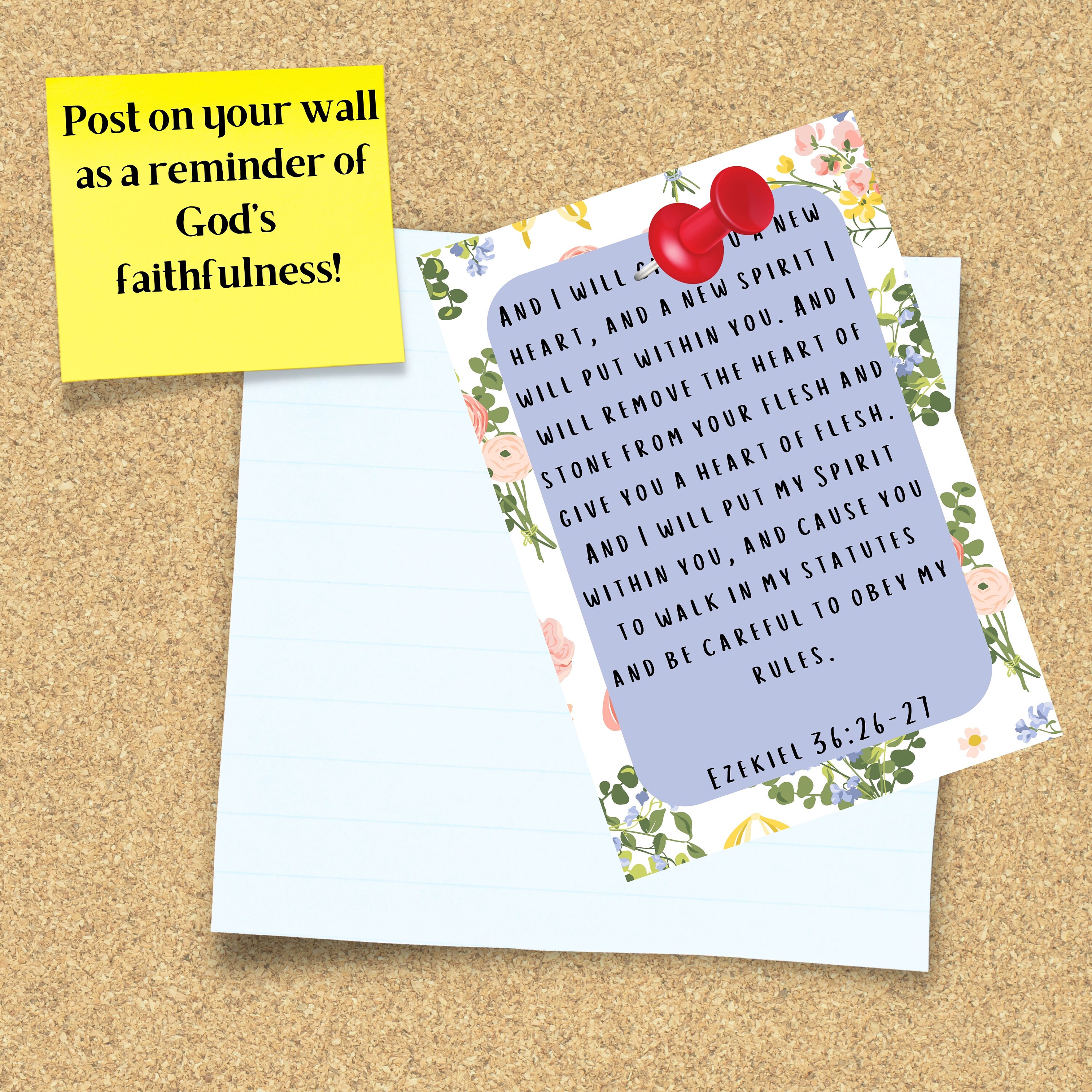 Spring Memory Verses 3x5 Spring Floral Scripture Prayer Card Set, Easter Theme Bible Verse ...