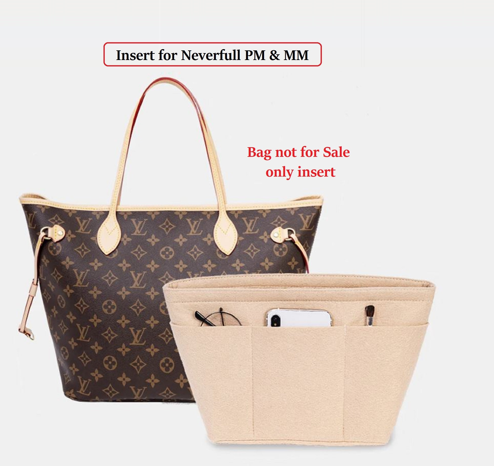 (1-154/ LV-NF-MM-GameOn) Bag Organizer for LV Neverfull MM Game On,  Empreinte / and Any Micro Fiber lining.