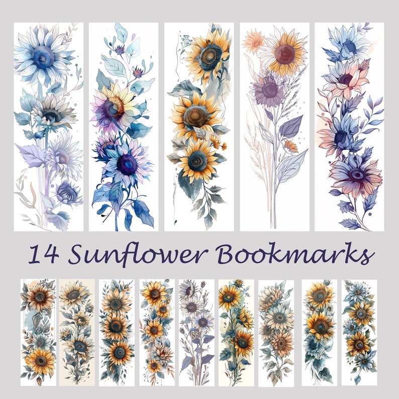 14 Printable Sunflower Bookmarks, Retro/boho Style, Soft Pastels, Muted ...