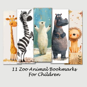 11 lustige Zootier Lesezeichen für Kinder, 2x6 "PNG, Illustrationen für Kinder, sofortiger digitaler Download, druckbar, kommerzielle Nutzung, Sublimation