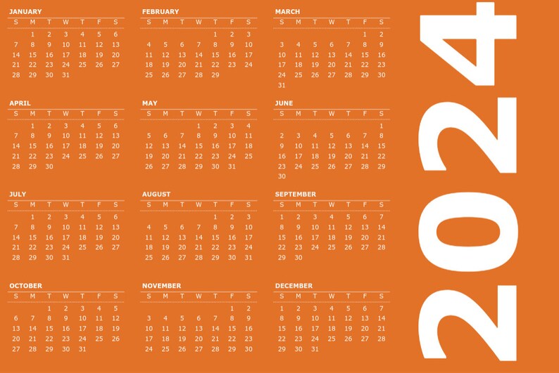 Printable Calendar 2024 Annual and Monthly Etsy