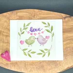 Love Birds, watercolor card,greeting card, hand painted card, watercolor card, blank card, hand painted card