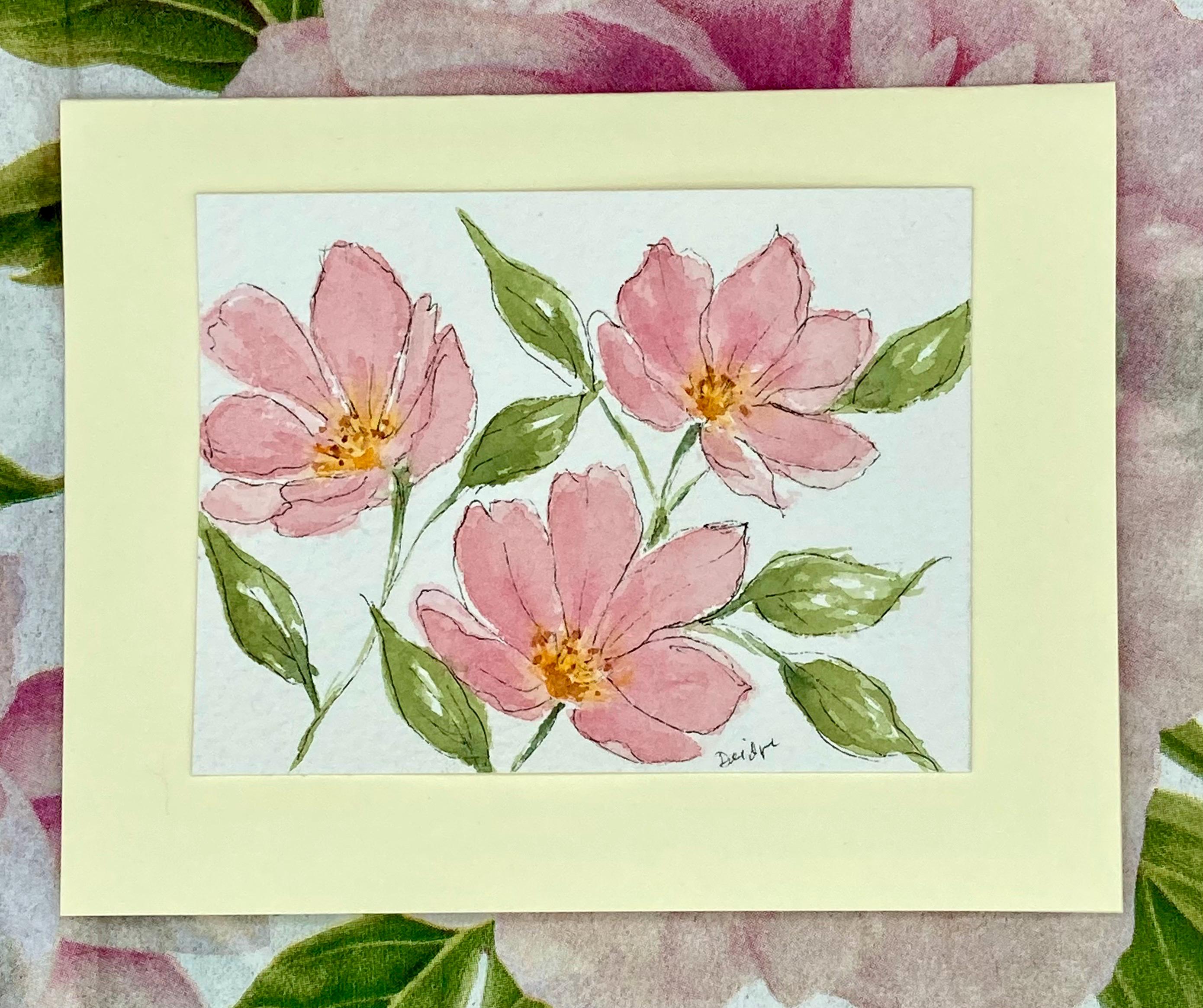 Hand-painted Watercolor Greeting Card – Soft Pink Floral Elegance ...