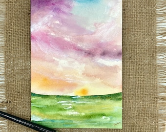 Glorious Sunrise.watercolor art. frameable art. gift.hand painted gift.watercolor, hand painted watercolor, hand painted watercolor.original