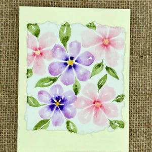 Purple and Pink Flowers watercolor card - Original artwork-not a print - 4.25”x5.5” -Blank inside- Envelope included, Hand painted with love