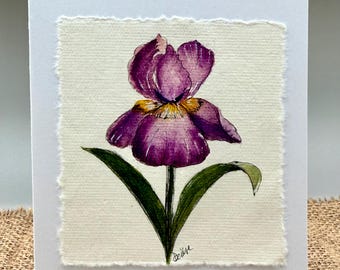 Purple Bearded Iris Watercolor Card, Elegant Botanical Floral Greeting Card-Original Artwork-Not a Print