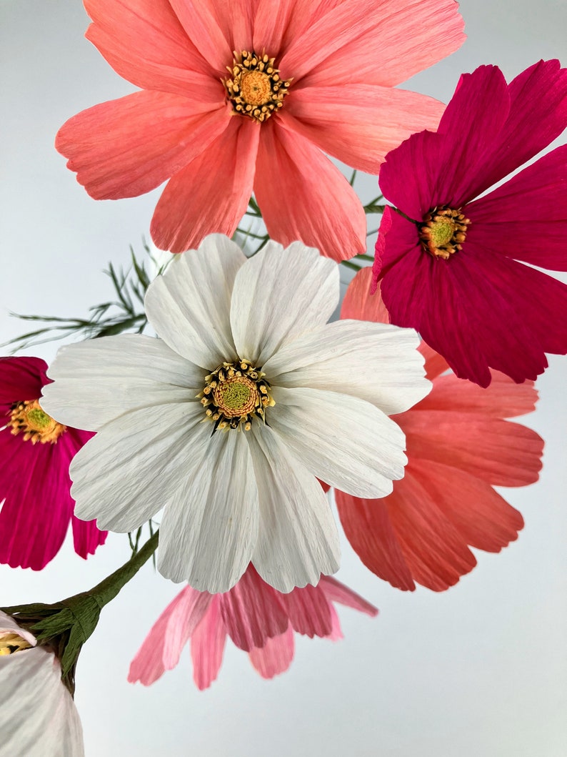 Handcrafted Crepe Paper Cosmos Flowers Vibrant Blooms for Thoughtful