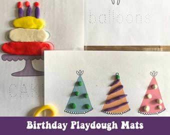 Birthday Play Dough Mats: Letter Tracing Preschool Activity (Digital Download)