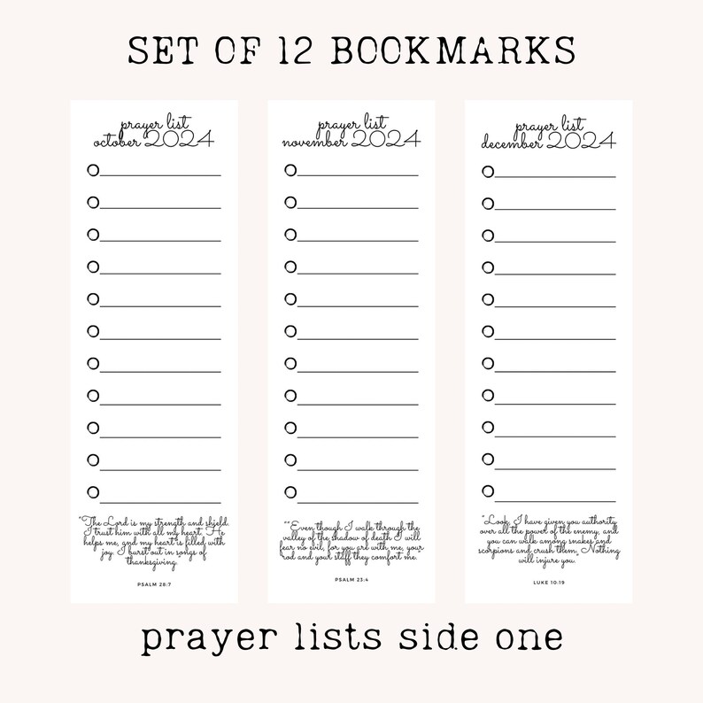 Monthly Prayer List Bookmarks With a Verse and Creative Design - Set of ...