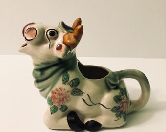 Vintage Ceramic Cow Creamer made in Japan 5.5 Inch Tall Floral Roses