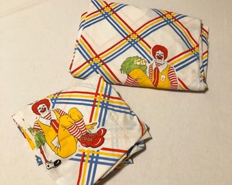 Vintage 1978 McDonalds Flat and Fitted Twin Bed Sheet Ronald McDonald