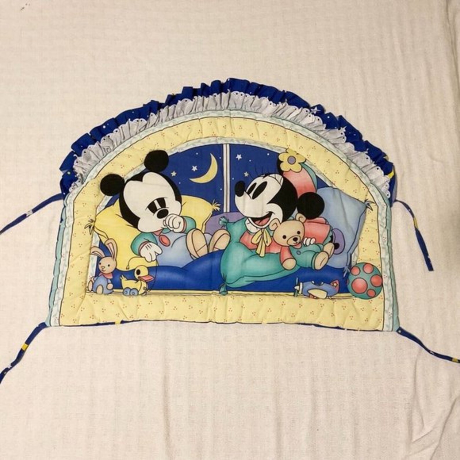 Vintage Mickey Mouse Minnie Crib Quilt Comforter Blanket and Headboard ...