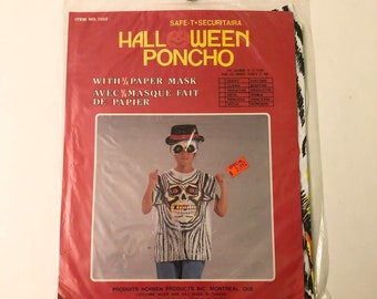 Vintage 80er Jahre Halloween Poncho Skelett Kinderkostüm Papiermaske Norben Taiwan