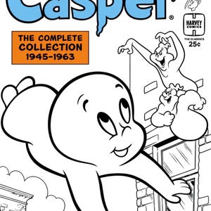 May include: A Casper The Friendly Ghost Collector's Edition DVD set cover featuring the text The Complete Collection 1945-1963. The black and white illustration shows Casper flying above a brick building with two other ghost characters near a window.