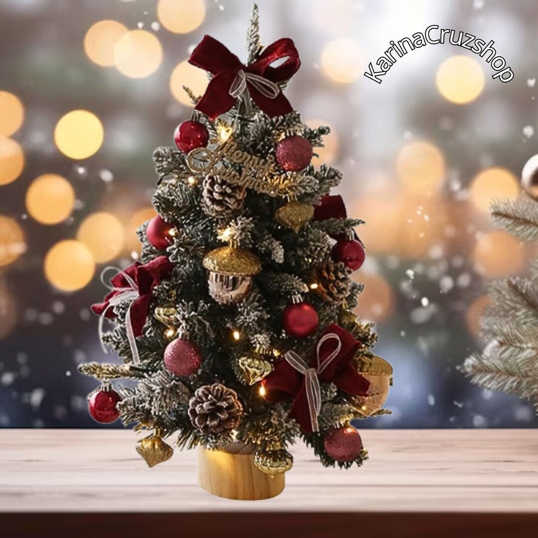 Artificial Miniature Tabletop Christmas Tree Ribbon Bownot Etsy