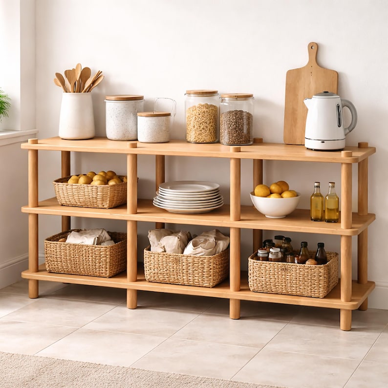 Handmade Beech Wood Media Console: Minimalist TV Stand Bookcase image 15