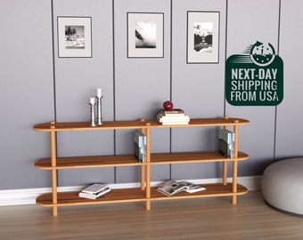 Personalizable Solid Beech Wood Bookcase: Minimalist Media Console
