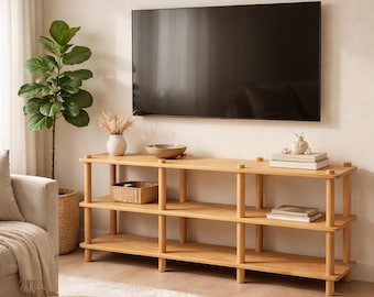 Handmade Beech Wood Bookcase: Minimalist Media Console TV Stand