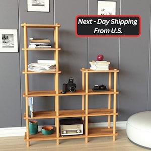 Custom Design Solid Beech Wood Bookshelf With 6 Shelves for Living Room, Solid Wood Display Shelves for Office, Decorative Open Bookcase