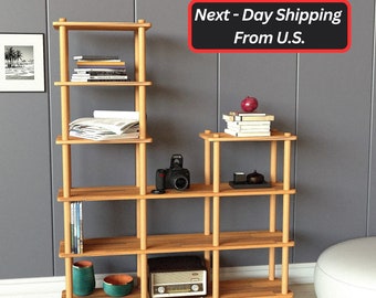 Solid Beech Wood Bookshelf: 6-Shelf Display, Customizable
