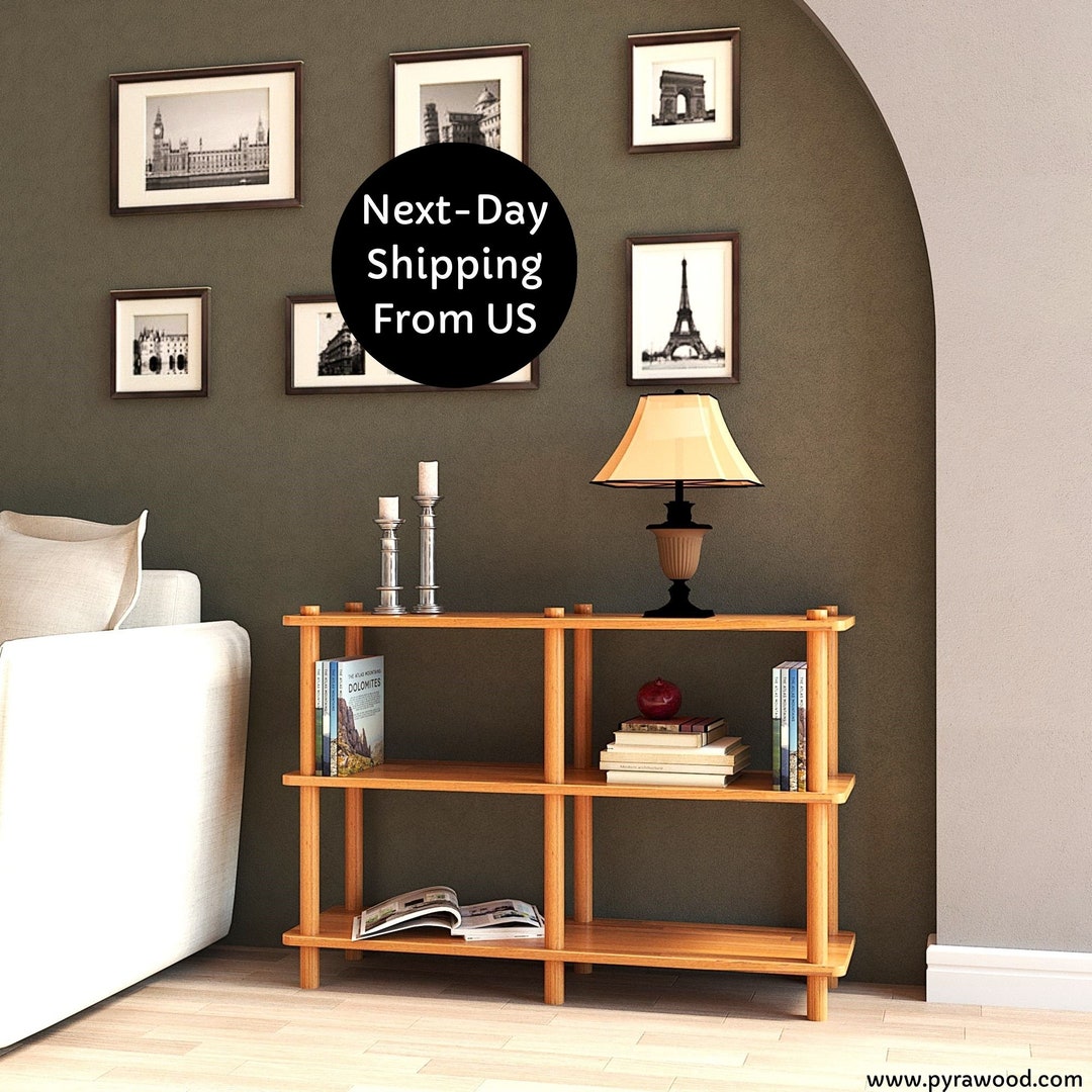 Solid Beech Wood Short Bookcase With 3 Shelves for Living Room, Custom ...