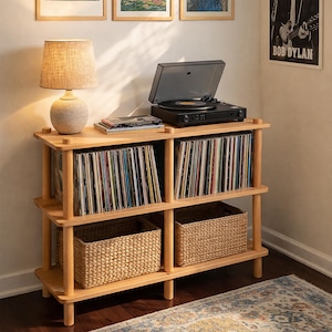 Handmade Beech Wood Media Console: Minimalist TV Stand Bookcase image 14