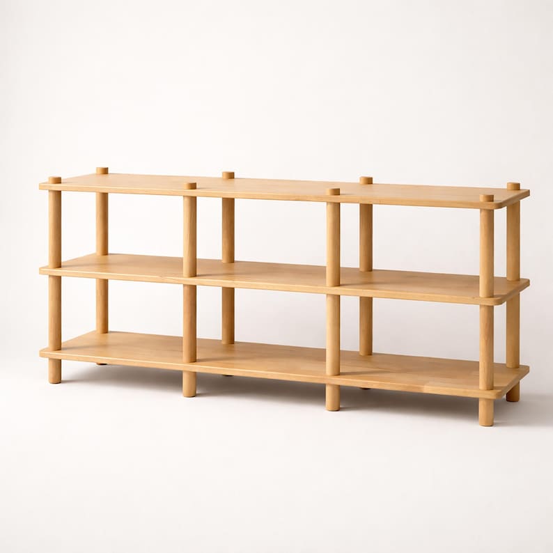 Handmade Beech Wood Media Console: Minimalist TV Stand Bookcase image 11