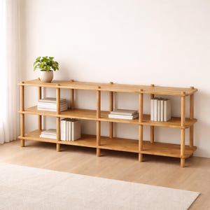 Handmade Beech Wood Media Console: Minimalist TV Stand Bookcase image 16