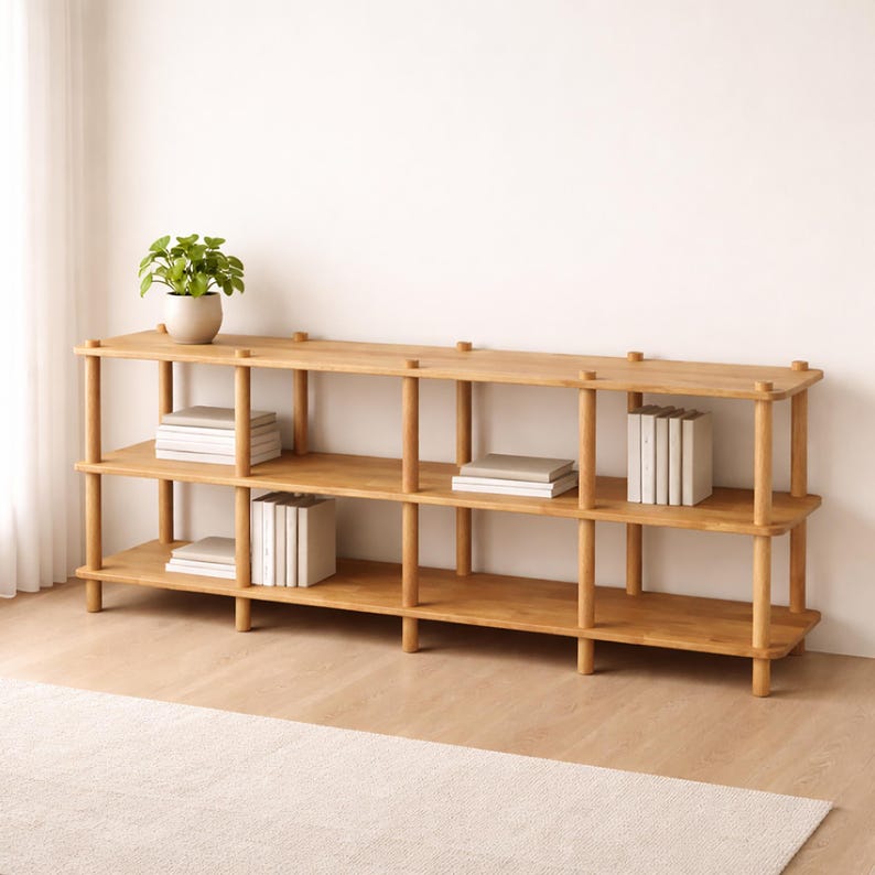 Handmade Beech Wood Media Console: Minimalist TV Stand Bookcase image 16