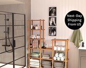 Beech Wood Bathroom Storage Shelves: Towel & Toilet Paper Organizer