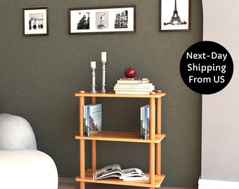 Handmade Beech Wood Bookcase: Minimalist 3-Shelf Display Unit