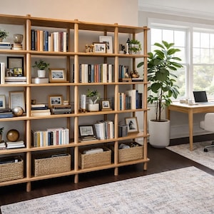 Handmade Beech Wood Bookshelf | Open Shelving Room Divider - Etsy