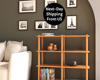 Handmade Solid Beech Wood Bookcase: Minimalist 4-Shelf Bookshelf